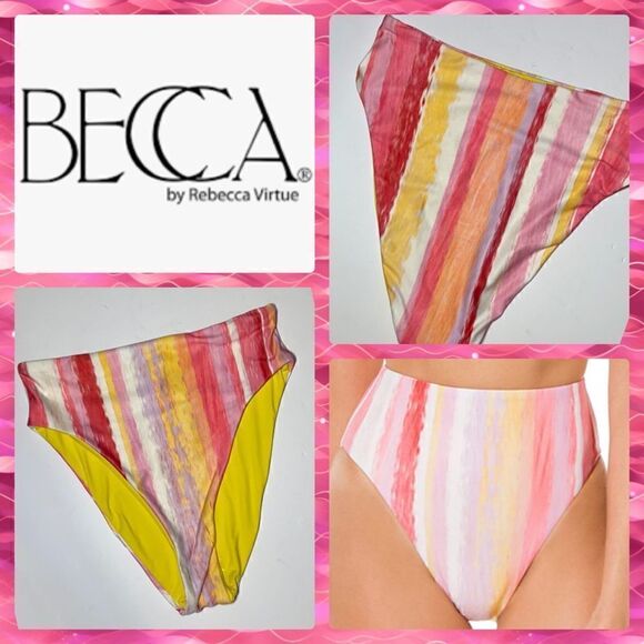 NWT Becca Striped Bikini Bottoms Women's Size Large - Picture 1 of 7